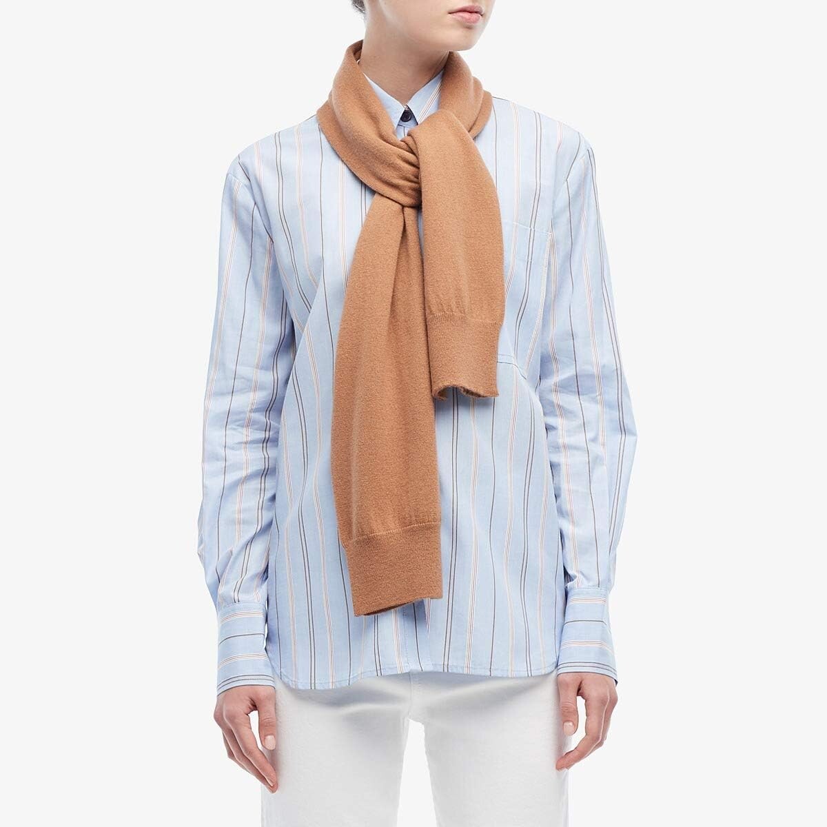 

Рубашка Derek Lam 10 Crosby Long Sleeve Button-Down Shirt w/ Knit Scarf Combo, синий
