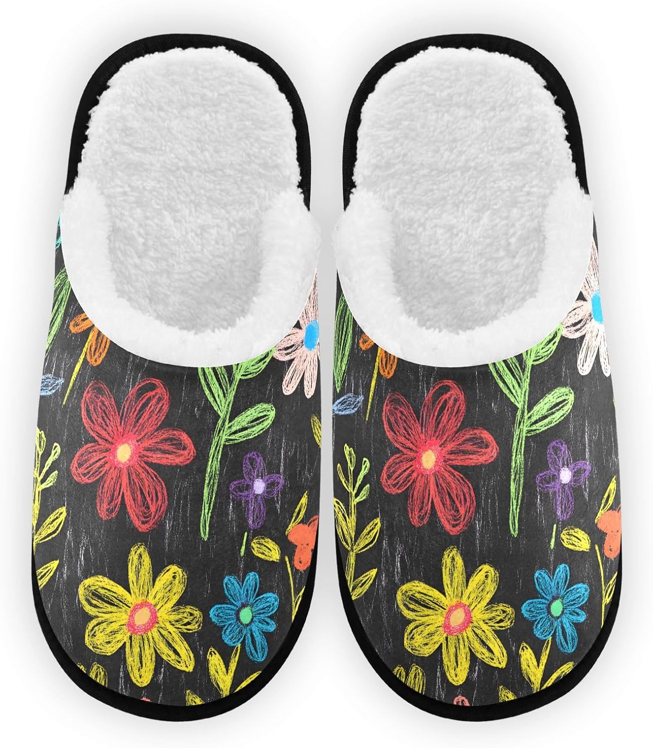 

FENOCHE Плюшевые тапочки с цветочным рисунком для женщин и мужчин, теплые, удобные, для путешествий и спа-процедур, нескользящие домашние тапочки, Multicolor
