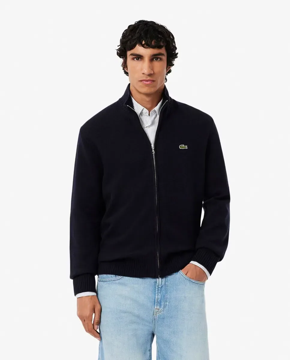 Джемпер Lacoste мужской с молнией из кардной шерсти, темно-синий