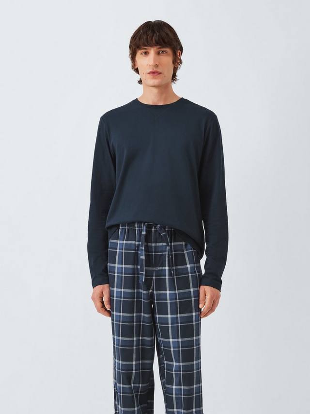 

Органический хлопок пижамный комплект в клетку и однотонный John Lewis, Blue Navy