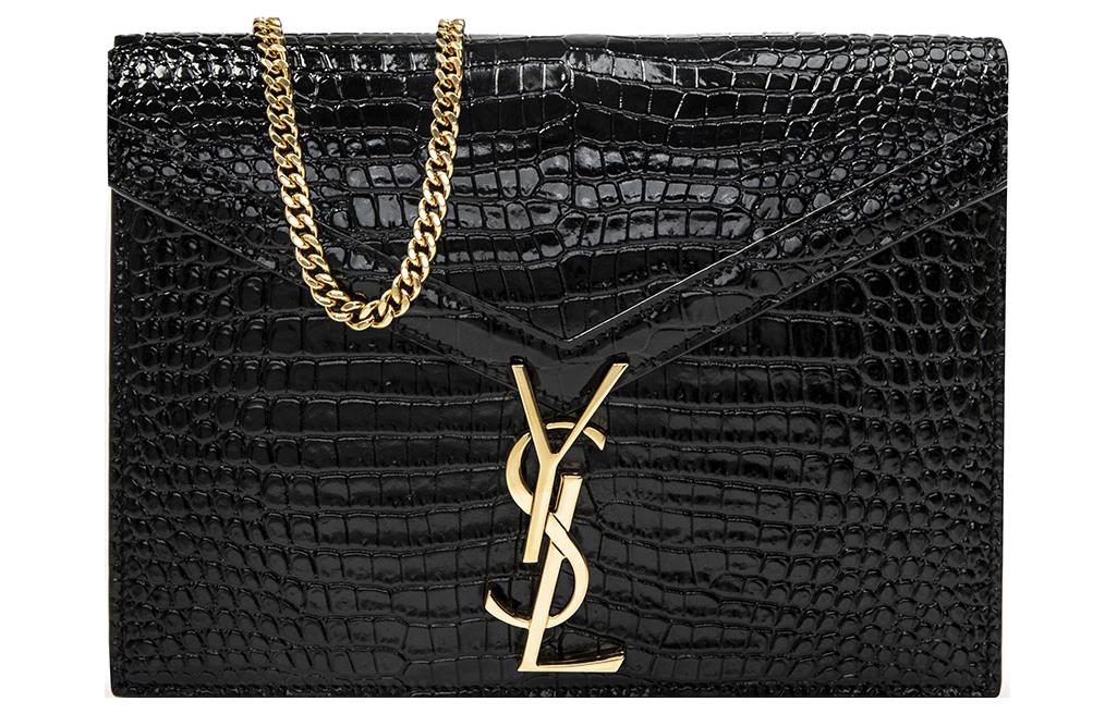 

SAINT LAURENT Кассандра Блестящая Кожаная Портальная Сумка Через Плечо Женская Черная
