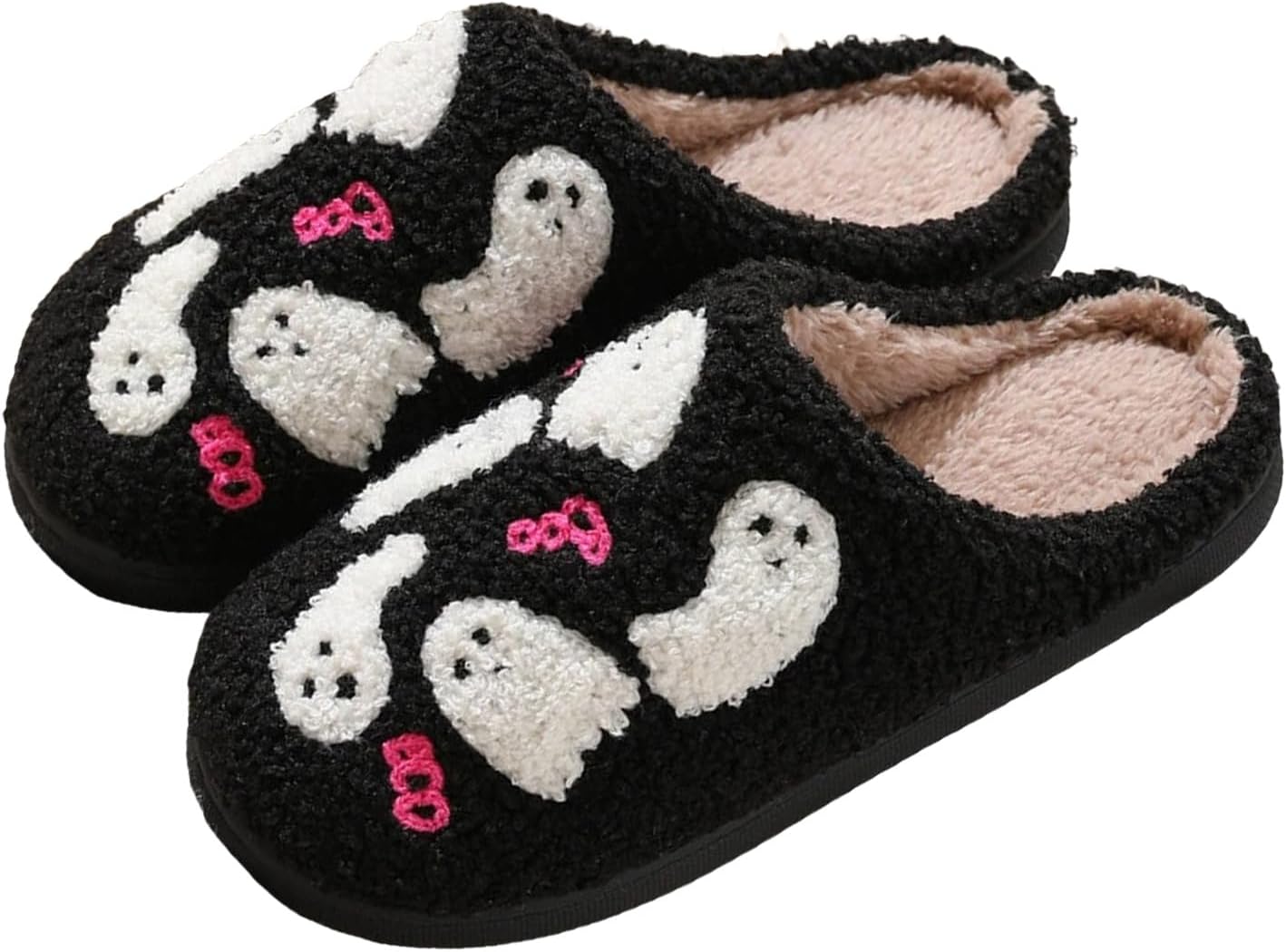 

Домашние тапочки на Хэллоуин для женщин и мужчин, милые, уютные, теплые, плюшевые, пушистые, из пены с эффектом памяти, нескользящие, осенние и зимние Generic, черный