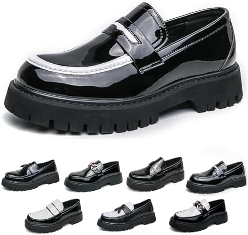 

Черно-белые двухцветные массивные лоферы на платформе Penny, классические слипоны с рифленой подошвой, деловая и рабочая обувь, повседневные нескользящие амортизирующие туфли, большой размер 5.5-14 Nekgnl