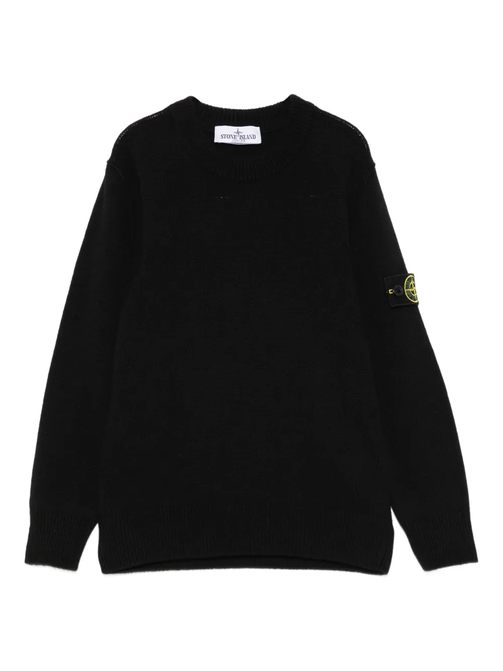 

Шерстяной джемпер с нашивкой-логотипом Stone Island Junior, черный