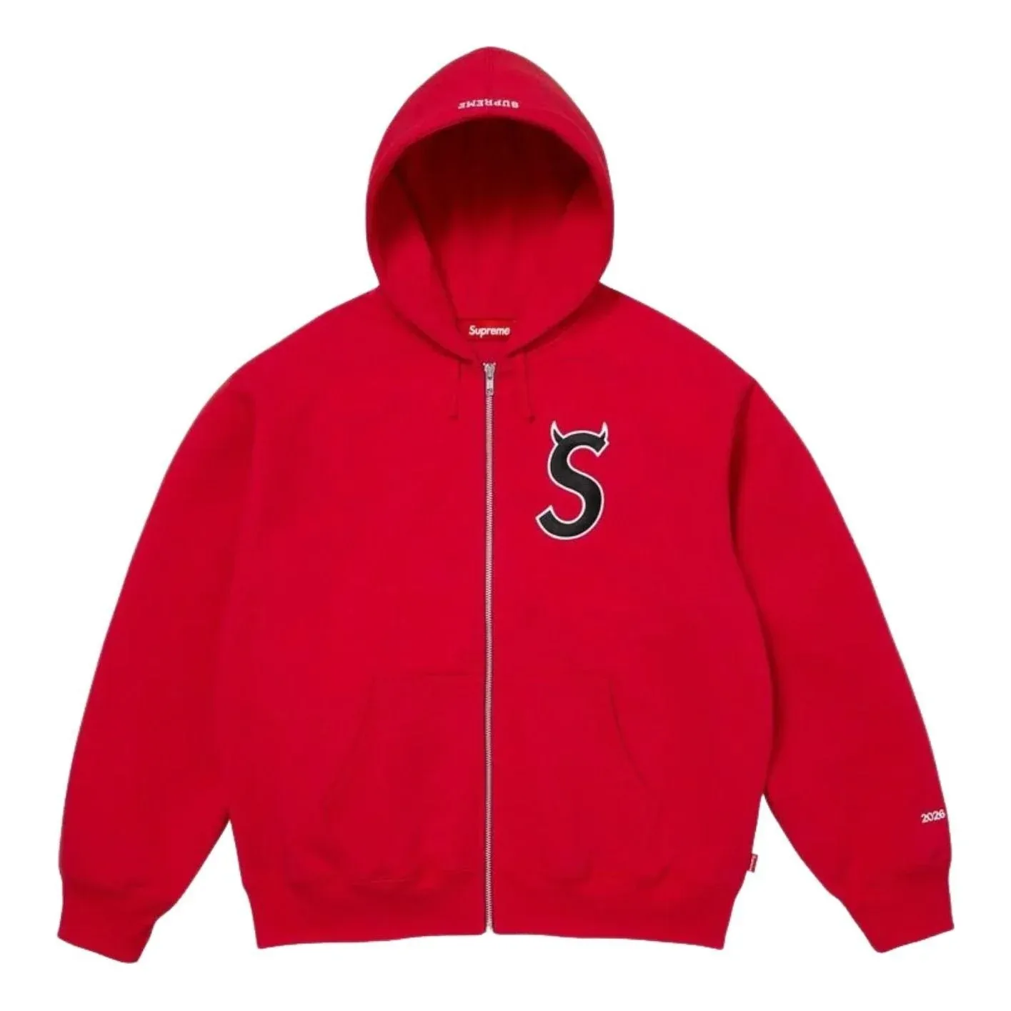 Толстовка Supreme SS26 Devil S Logo на молнии с капюшоном, красная