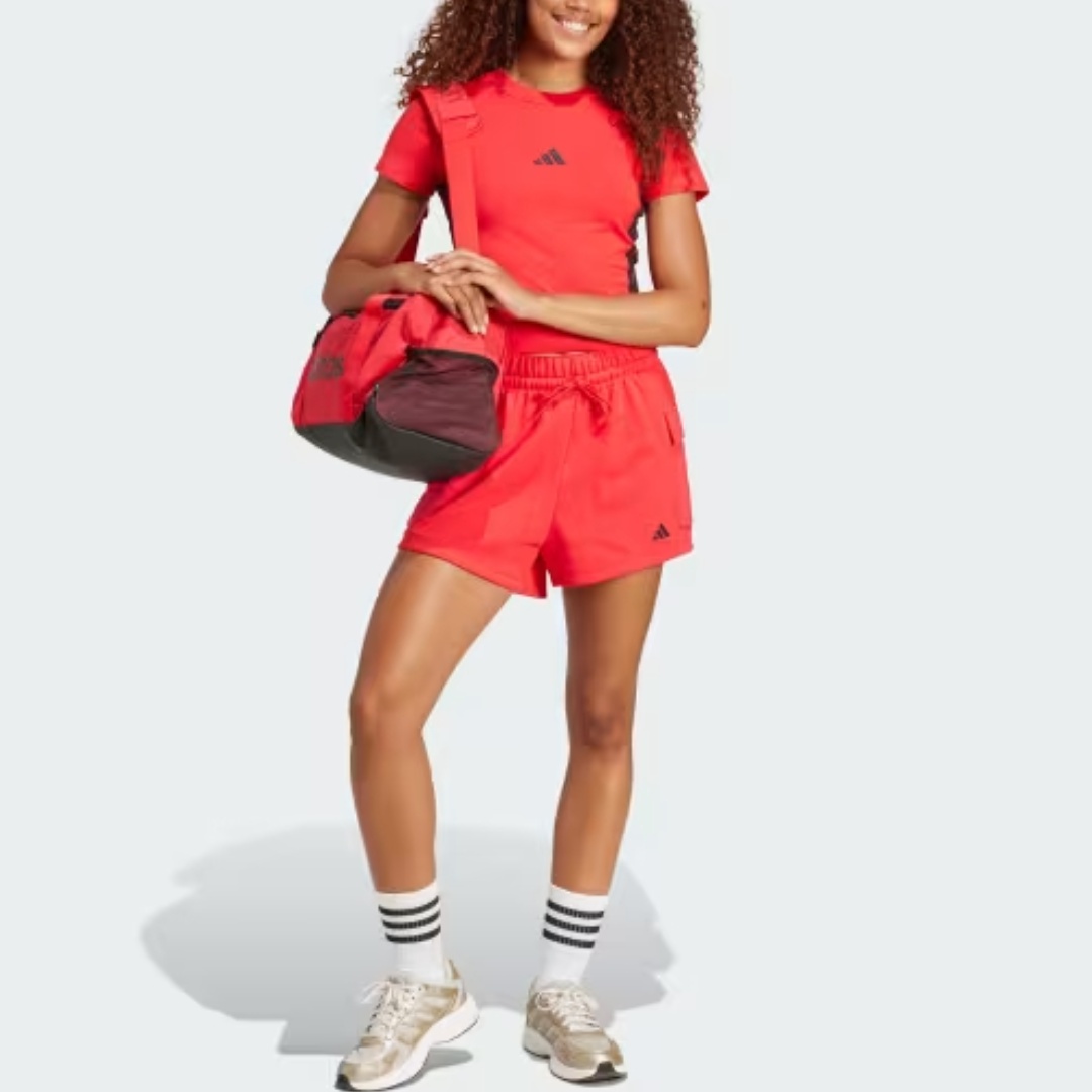 Adidas Женская футболка Essentials 3 Stripes Slim Baby Pure Ruby/Black — фото 3