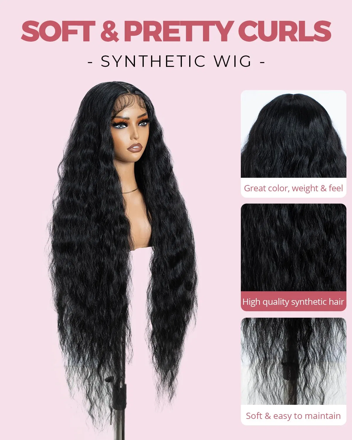 Длинный кудрявый синтетический парик Style Icon Super Lace Front Wig, 104 см Style Icon, 1B — фото 2