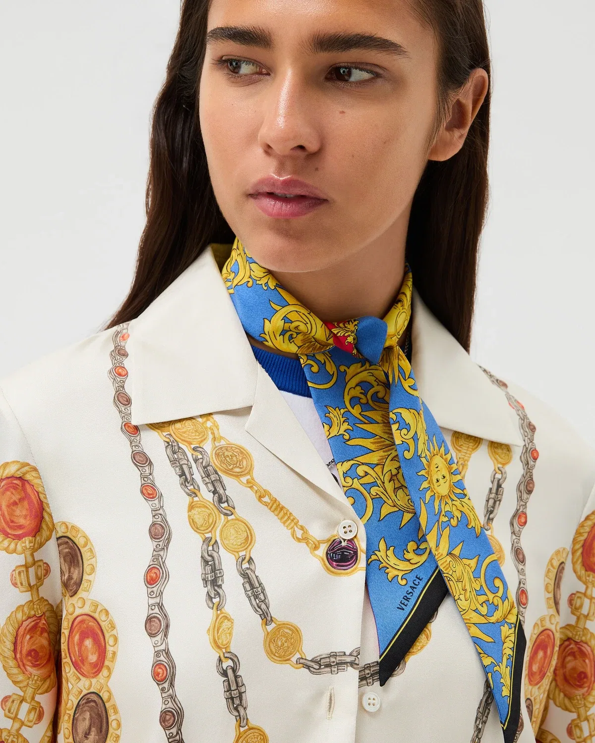 Лента из принтованного шелкового твила VERSACE, голубой — фото 2