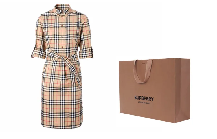 Винтажное платье-рубашка с поясом в клетку Burberry, Archive Beige+Shopping Bag Packaging (Shopping Bag Included)