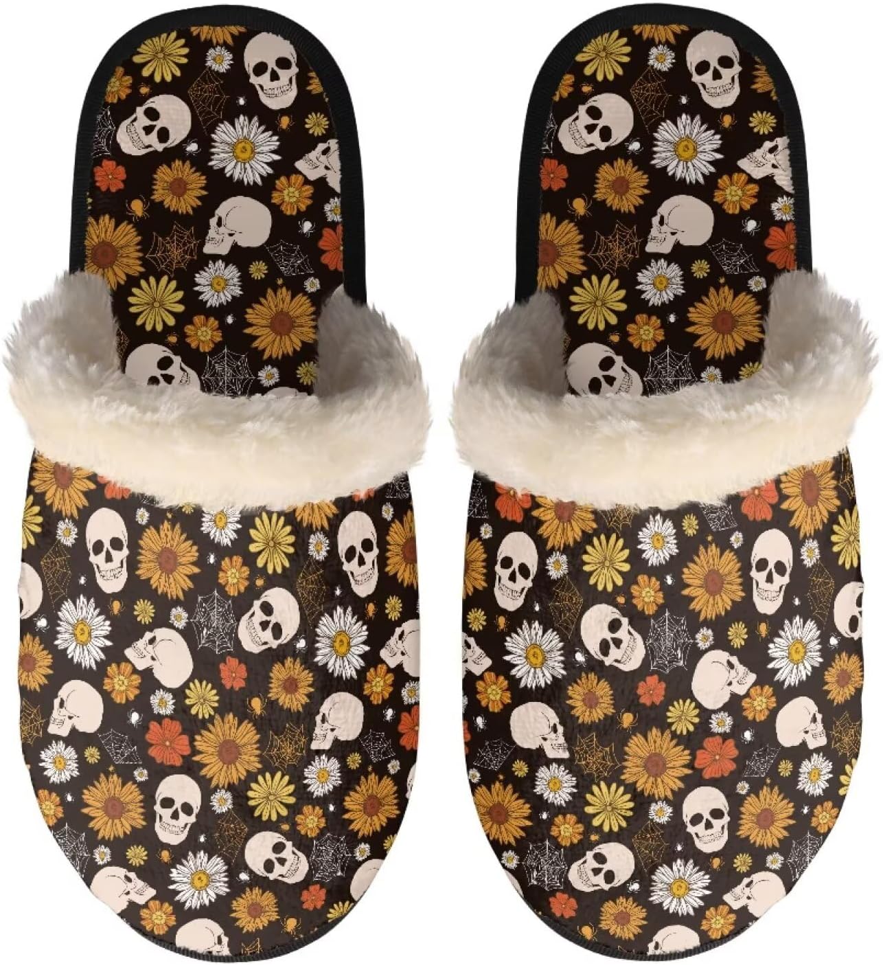 

Домашние тапочки COEQINE, мягкие и удобные, для дома, теплые, отличный подарок для всей семьи (тонкая подошва), размеры XS-XL, Sunflower Skull Daisy