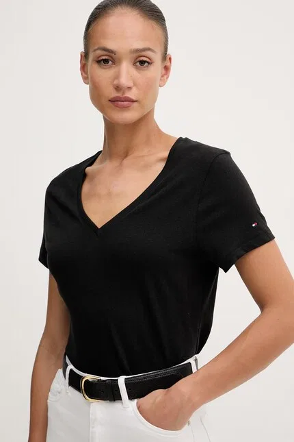 Футболка с коротким рукавом модель T-shirt damski Tommy Hilfiger, черный — фото 4