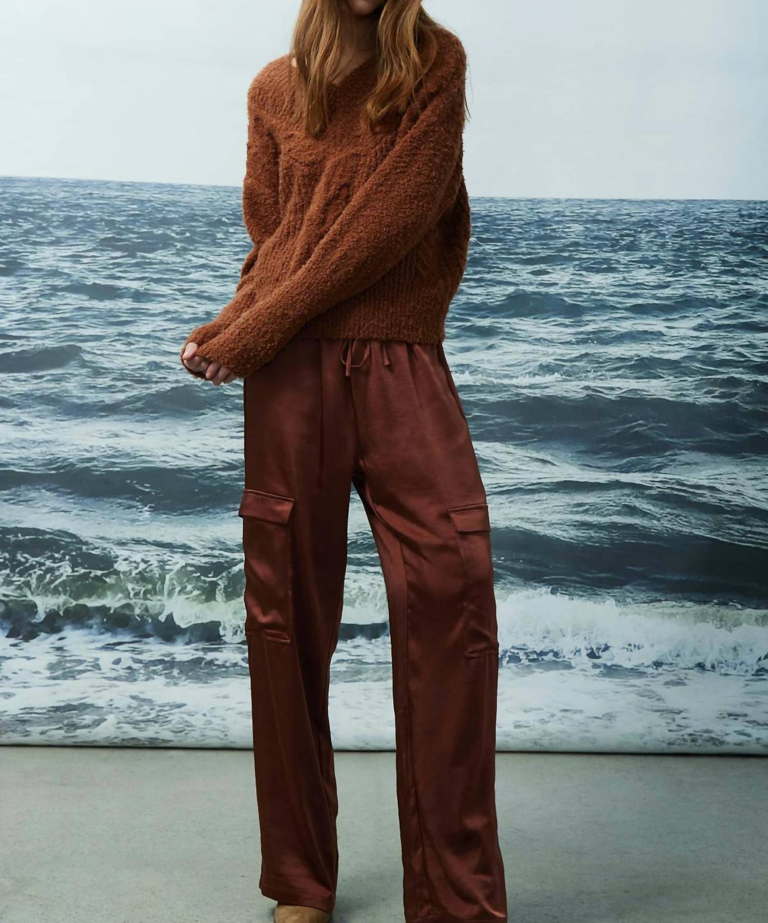 

Атласные брюки Miranda Cargo в цвете Marsala Brown MELISSA NEPTON