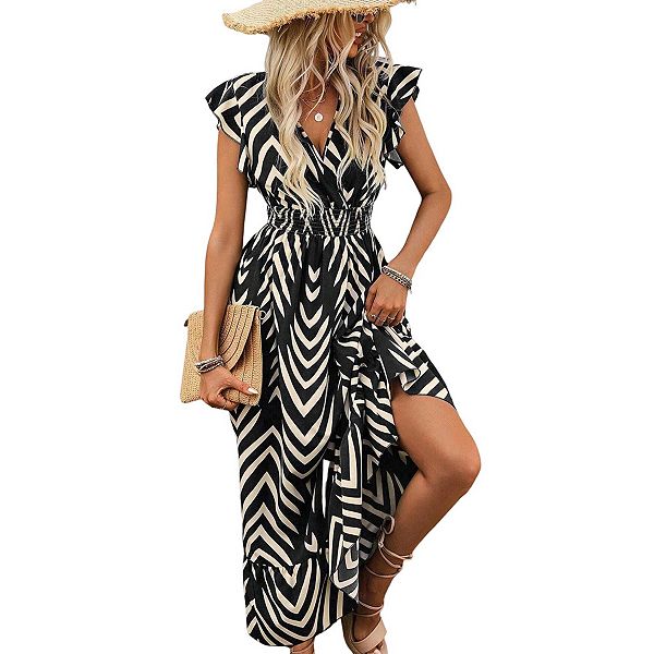 

Женское платье с принтом и v-образным вырезом, приталенное, с длинной юбкой Joyjoy, Black