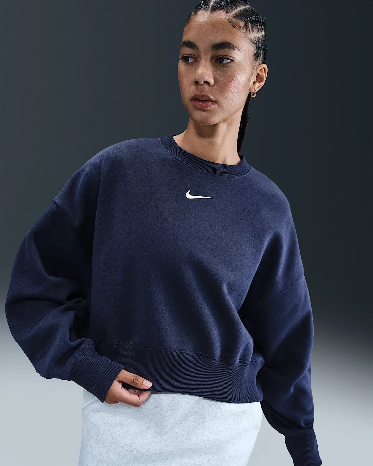 Женский оверсайз-свитшот с круглым вырезом Nike Sportswear Phoenix Fleece, Midnight Navy/Sail