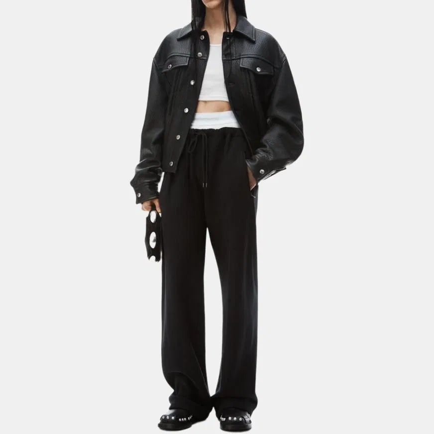 Тренировочные штаны из хлопка с многослойным дизайном Alexander Wang, Black — фото 2