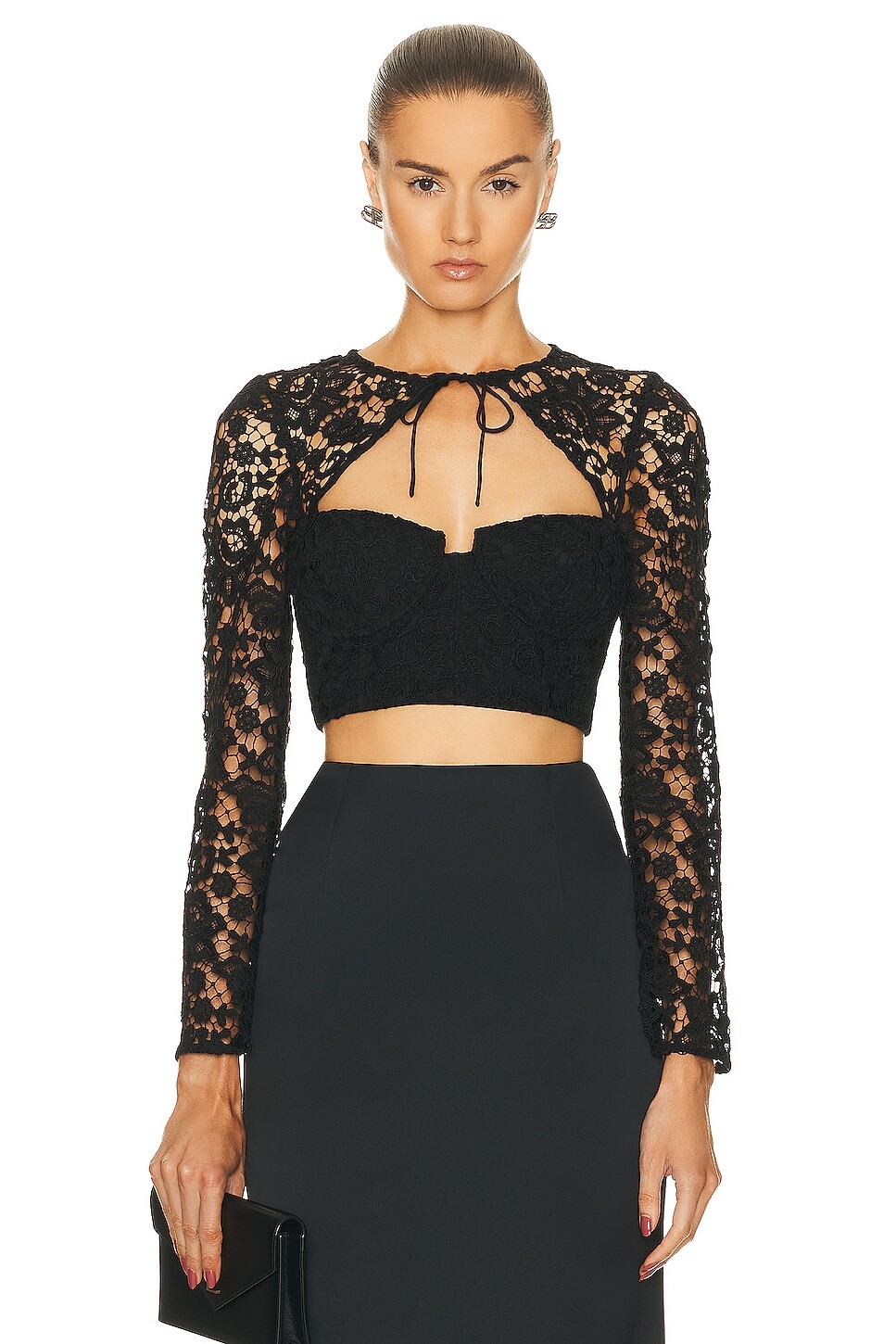 

Топ Self-Portrait Lace Tie Neck Crop, черный