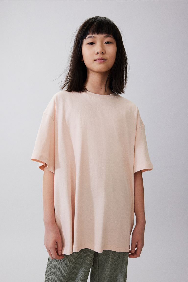 

Футболка оверсайз из хлопкового трикотажа H&M, розовый