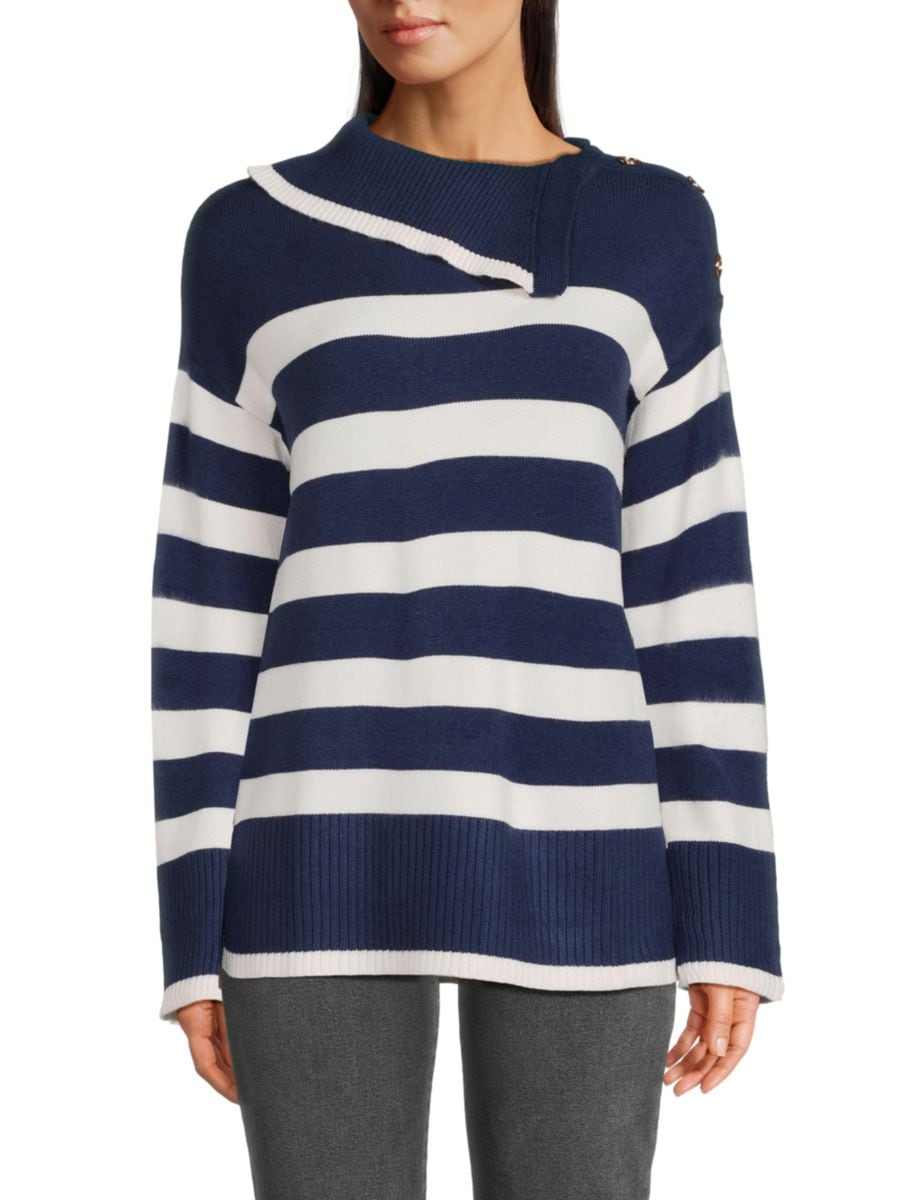 

Полосатый свитер с пуговицами на плечах Saks Fifth Avenue, цвет Navy White Stripe