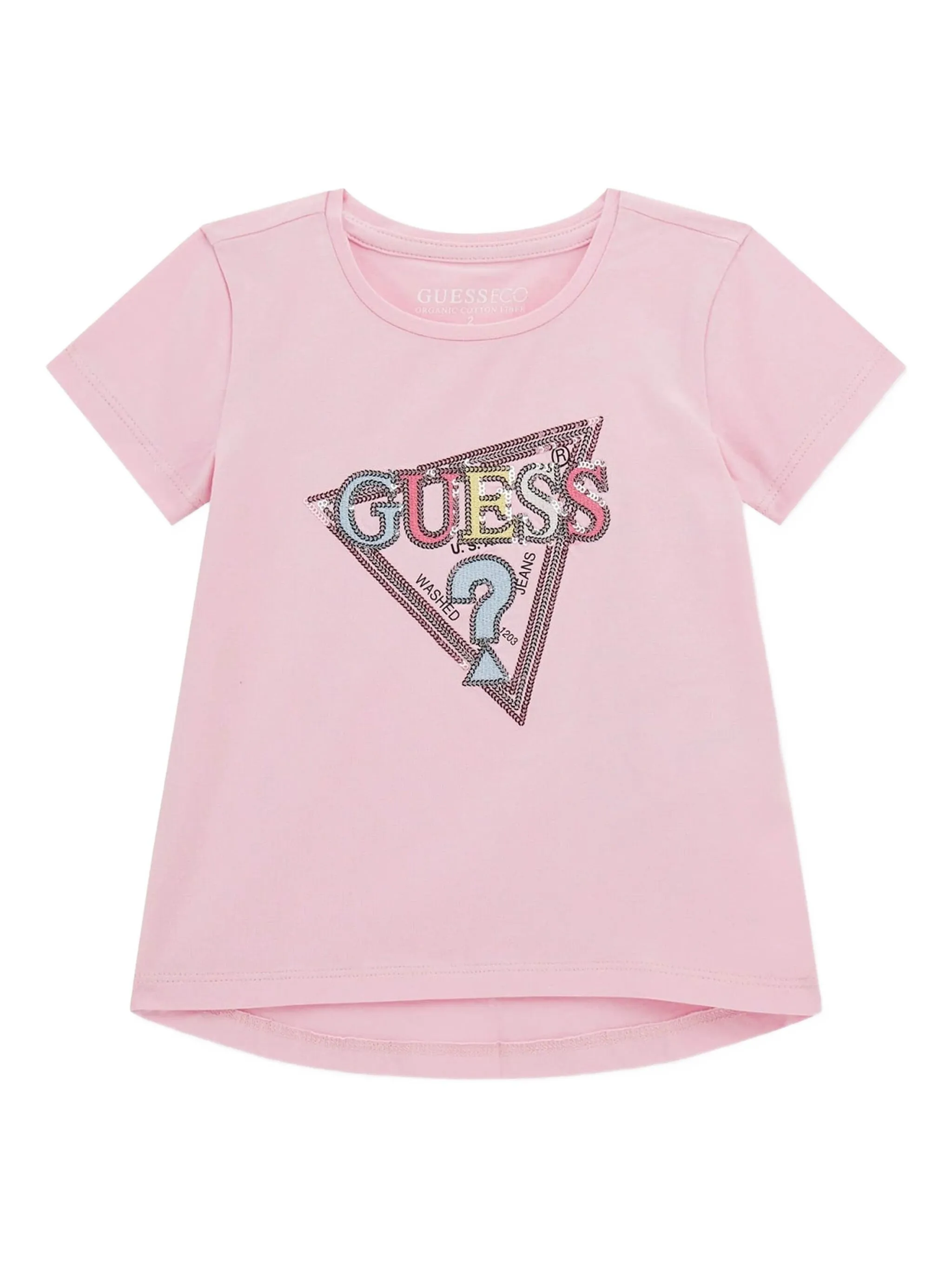 

Футболка с пайетками и логотипом Guess Kids, розовый