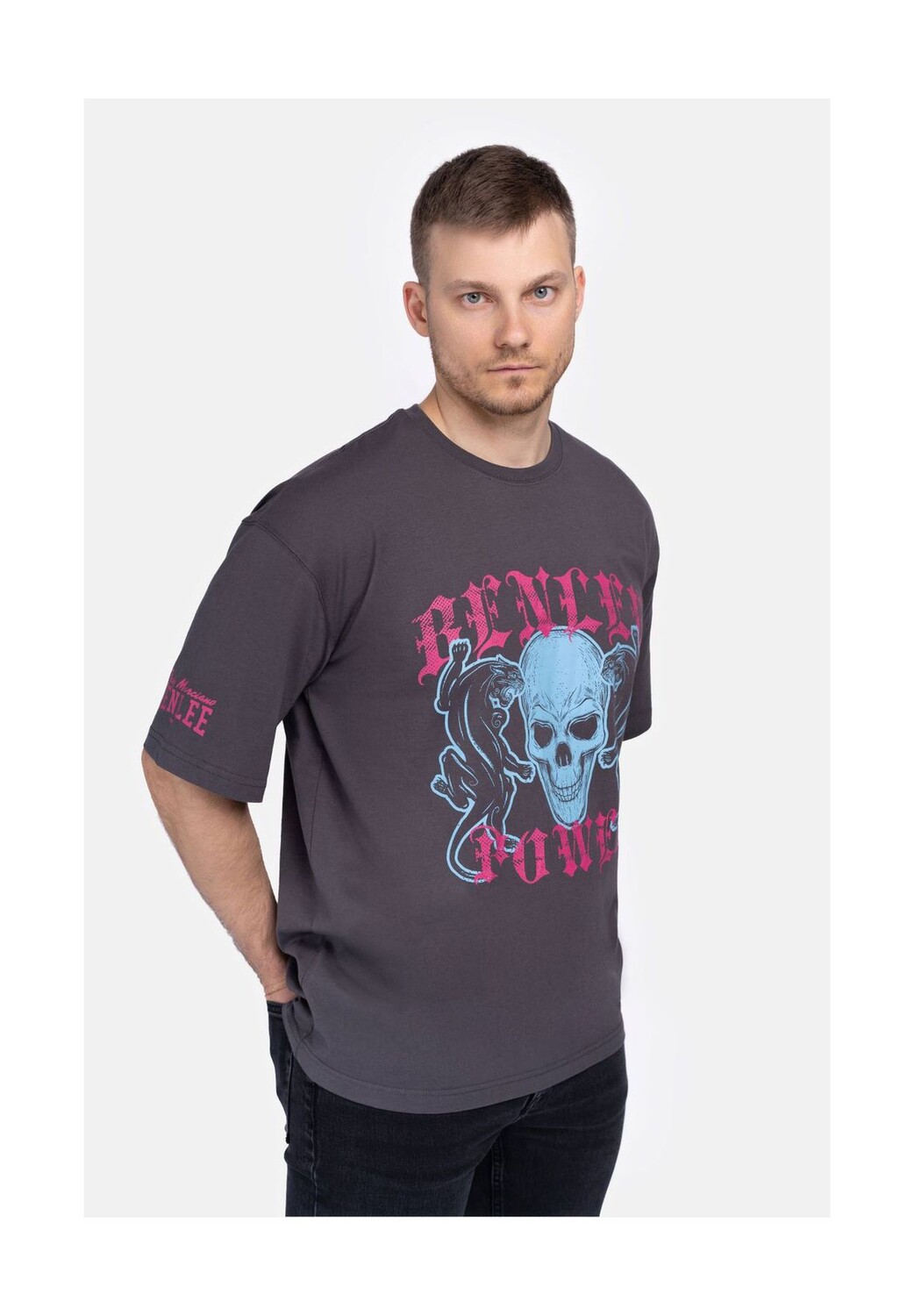

Мужская футболка оверсайз PANTERA BENLEE, цвет Anthracite/magenta/sky Blue