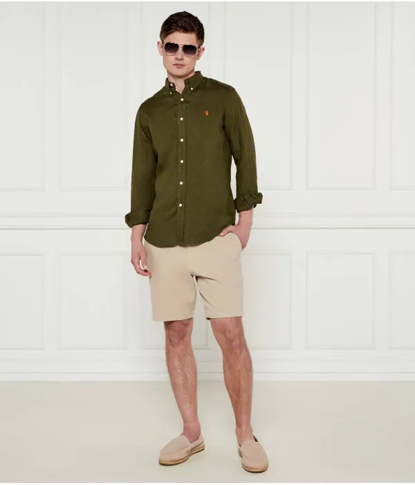 Льняная рубашка Slim fit Polo Ralph Lauren, зеленый — фото 2