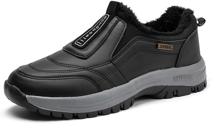 

Мужские повседневные слипоны с утеплителем из флиса, водонепроницаемая резиновая подошва для походов, спорта и повседневной носки Qacksv, черный