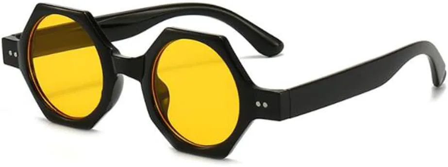 

Солнцезащитные очки с многоугольными линзами, шестиугольной оправой и защитой от УФ-излучения (черная оправа с желтыми блестками) star shop, Black Frame Yellow Flakes