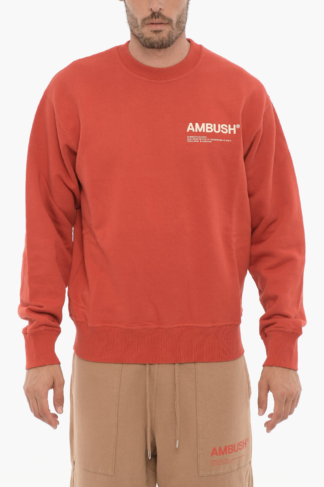 

Толстовка Ambush Fleeced Cotton WORKSHOP с круглым вырезом, красный