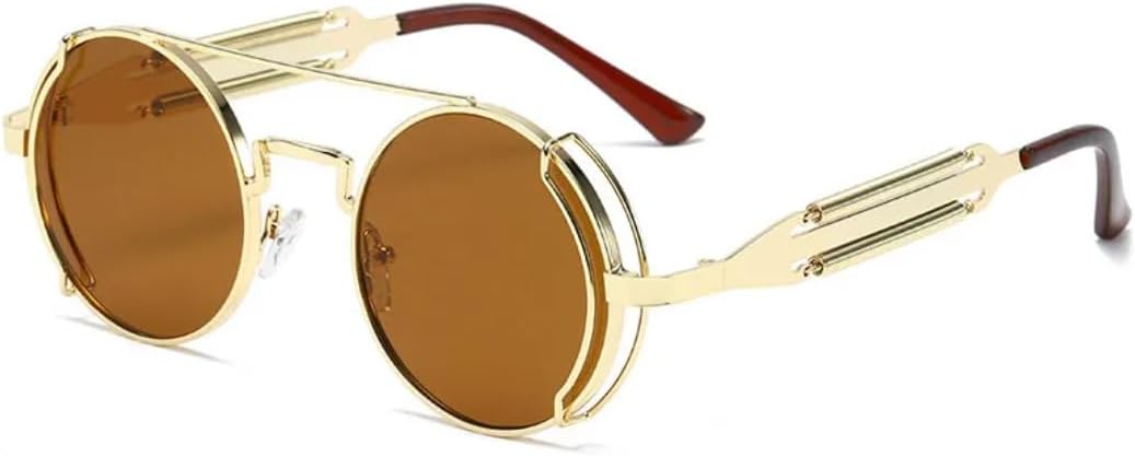 

Модные круглые солнцезащитные очки в стиле стимпанк для мужчин, ретро-очки с металлическими двойными пружинами, уникальные женские солнцезащитные очки с защитой от УФ-излучения UV400 UUPTTPL, Golden Tea