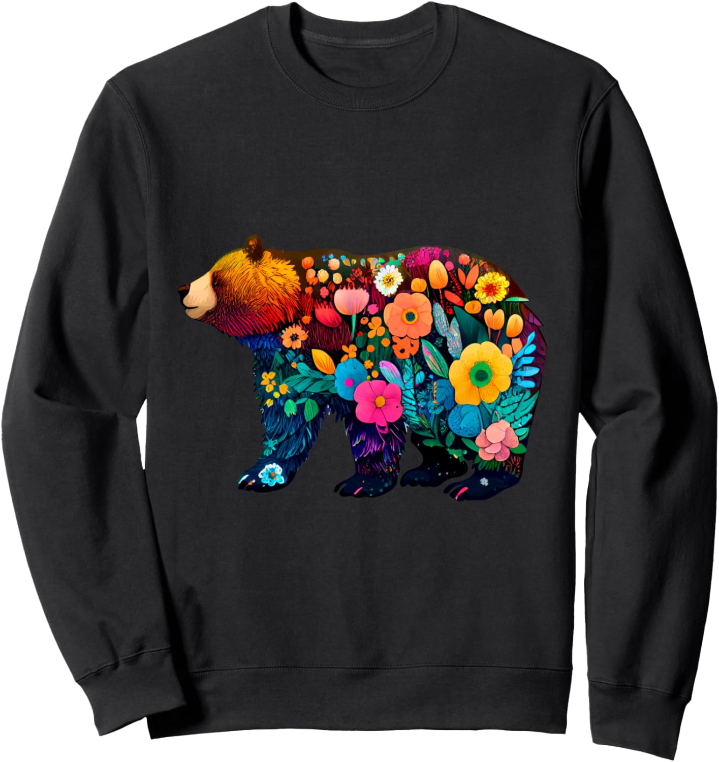 

Толстовка с изображением медведя и яркими цветами внутри Wildlife Floral Colorful Nature Fusion, черный
