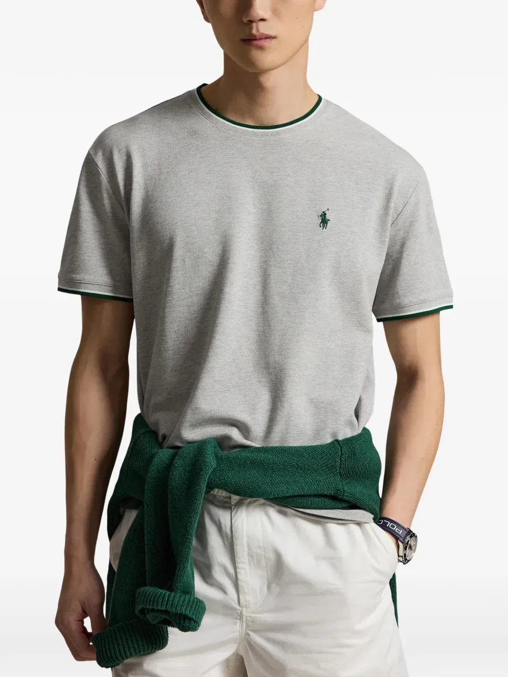 Футболка классического кроя с вышивкой Polo Ralph Lauren, серый — фото 3
