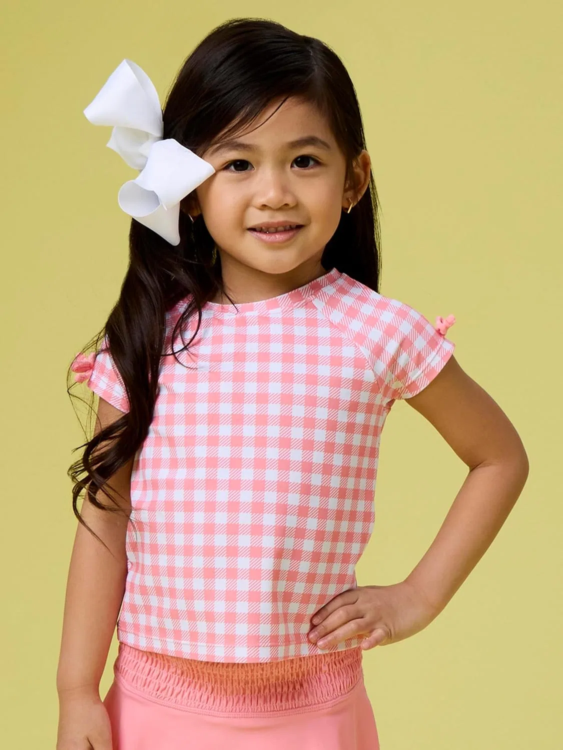 Детская футболка для активного отдыха RuffleButts, Bubblegum Pink Gingham — фото 2