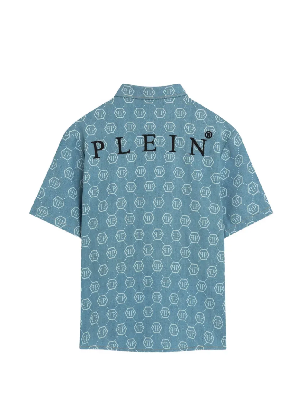 Рубашка с короткими рукавами и логотипом Philipp Plein Junior, синий — фото 2