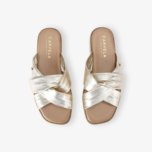 Сандалии кожаные Carvela Comfort Vita с перекрещивающимися ремешками, золотой — фото 2