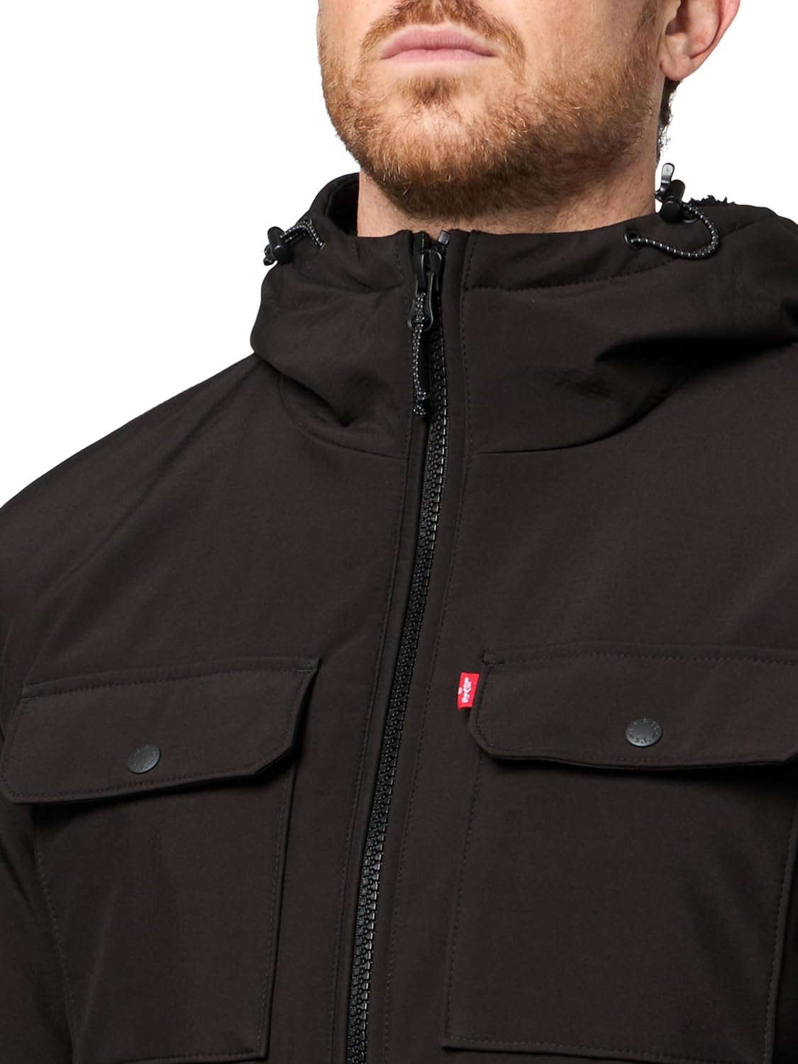 Мужское пальто Levi's Soft Shell с капюшоном (стандартные размеры, большие и высокие), Black Waffle/Sherpa Lined — фото 3