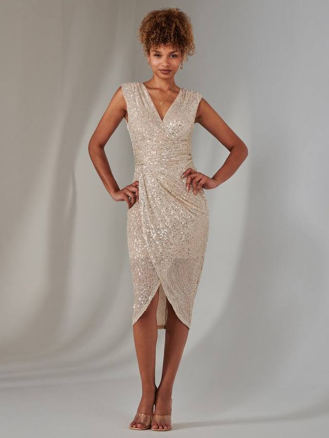 

Облегающее платье aisla с рюшами и блестками Jolie Moi, цвет Beige Silver