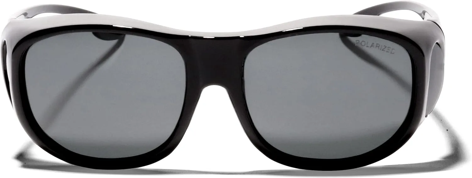 

Солнцезащитные очки ShadyVEU Oversized Cover Up Round Polarized Anti-Glare Fit Over Glasses Wraparound для мужчин и женщин, Glossy Black Frame / Smoke Lens