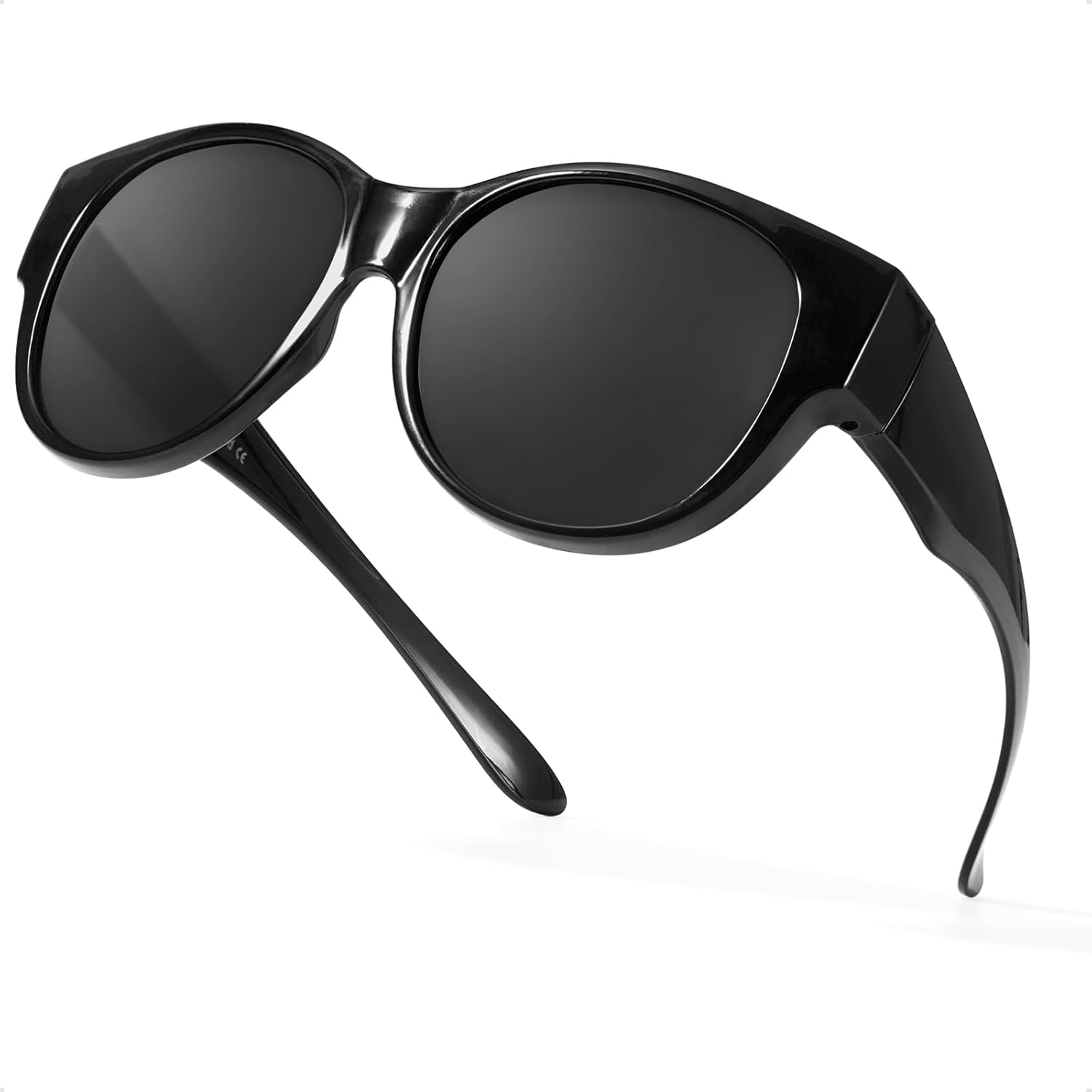 

Солнцезащитные очки TJUTR увеличенного размера для женщин. Модные поляризованные солнцезащитные очки, надеваемые поверх очков с диоптриями, с защитой от УФ-излучения UV400, B02(1 Pack) Black Frame/Grey Lens