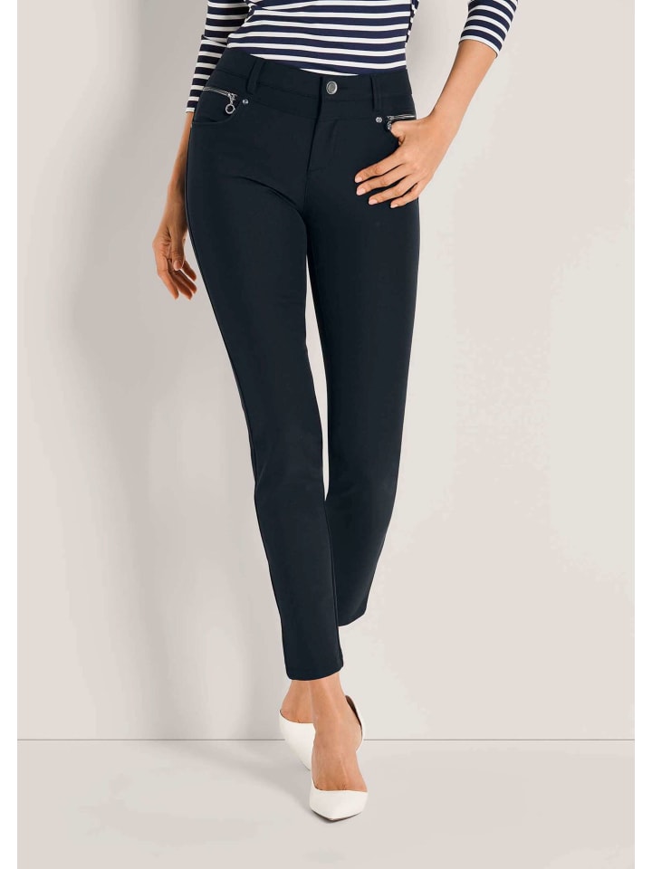 

MADELEINE Узкие эластичные брюки с карманами, темно-синего цвета