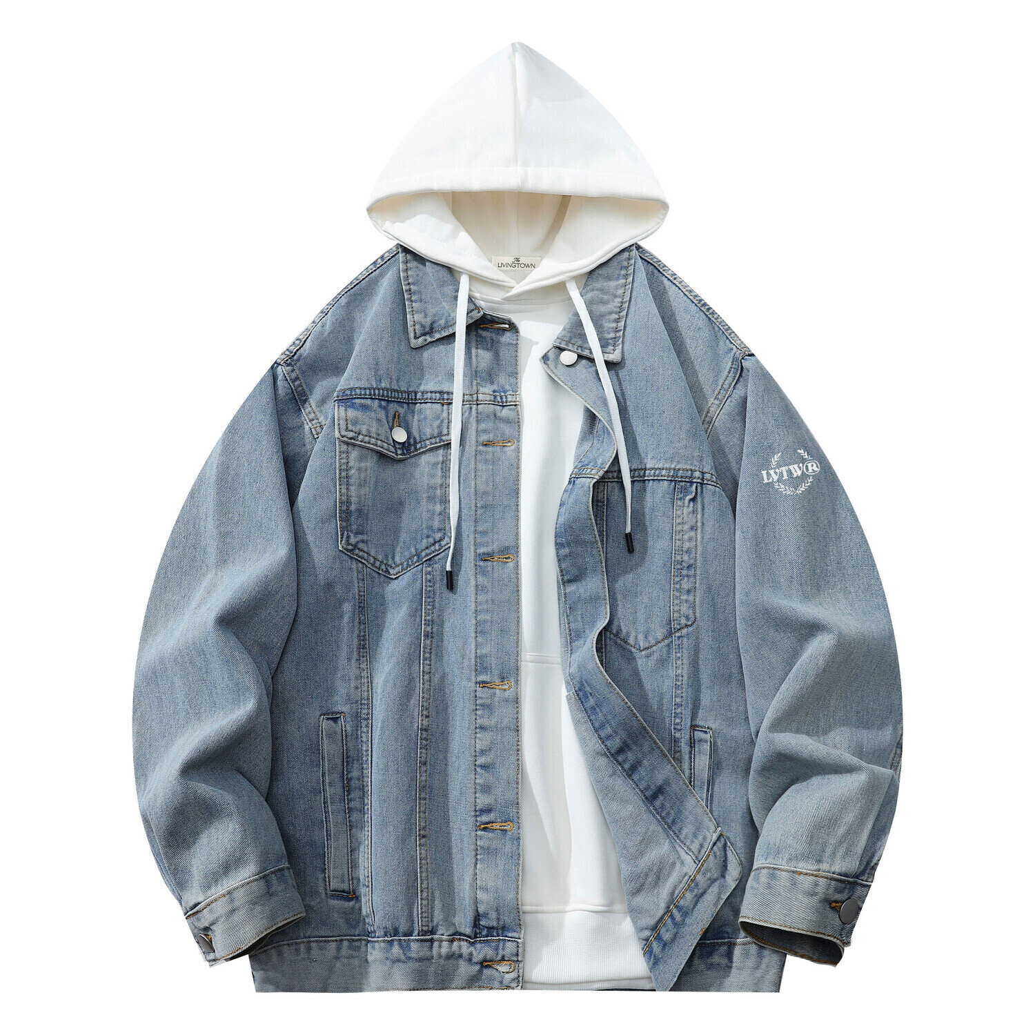 

LIVINGTOWN Джинсовая куртка унисекс, Blue Coat+White Sweatshirt