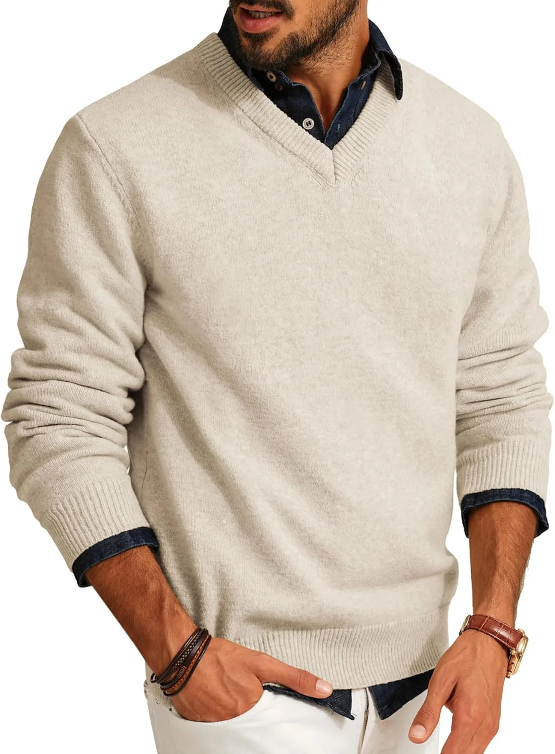 

PJ PAUL JONES мужской вязаный свитер с V-образным вырезом, легкий, из смеси шерсти