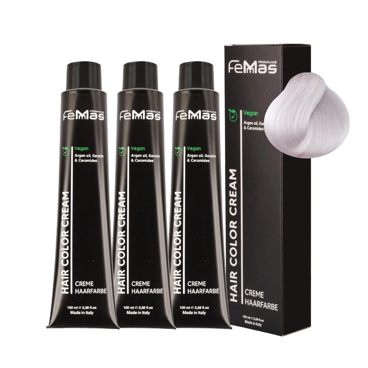 Крем-краска для волос FemMas Pure&Mix White Pearl с аргановым маслом, кератином и керамидами 3 x 100 мл Femmas