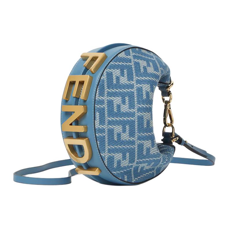 FENDI Хлопковая сумка-полумесяц миниатюрная женская синяя через плечо — фото 2