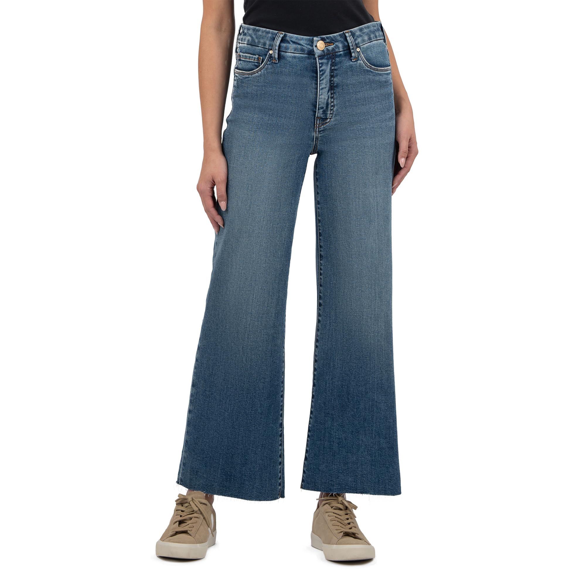

Джинсы KUT from the Kloth Meg High-Rise Fab Ab Wide Leg Raw Hem, цвет Family