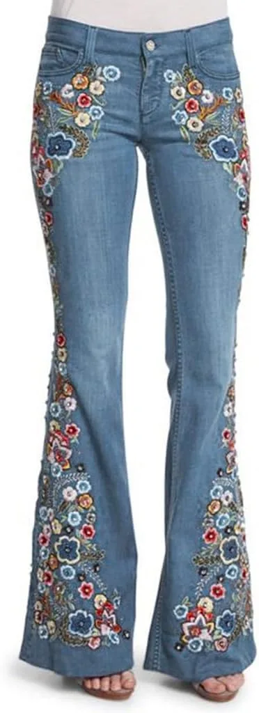 

Джинсы Bell Bottom с цветочной вышивкой, Stretch, Plus Size