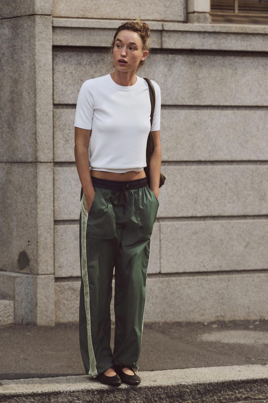 

Брюки с боковой подкладкой ZARA, цвет Green/Ecru