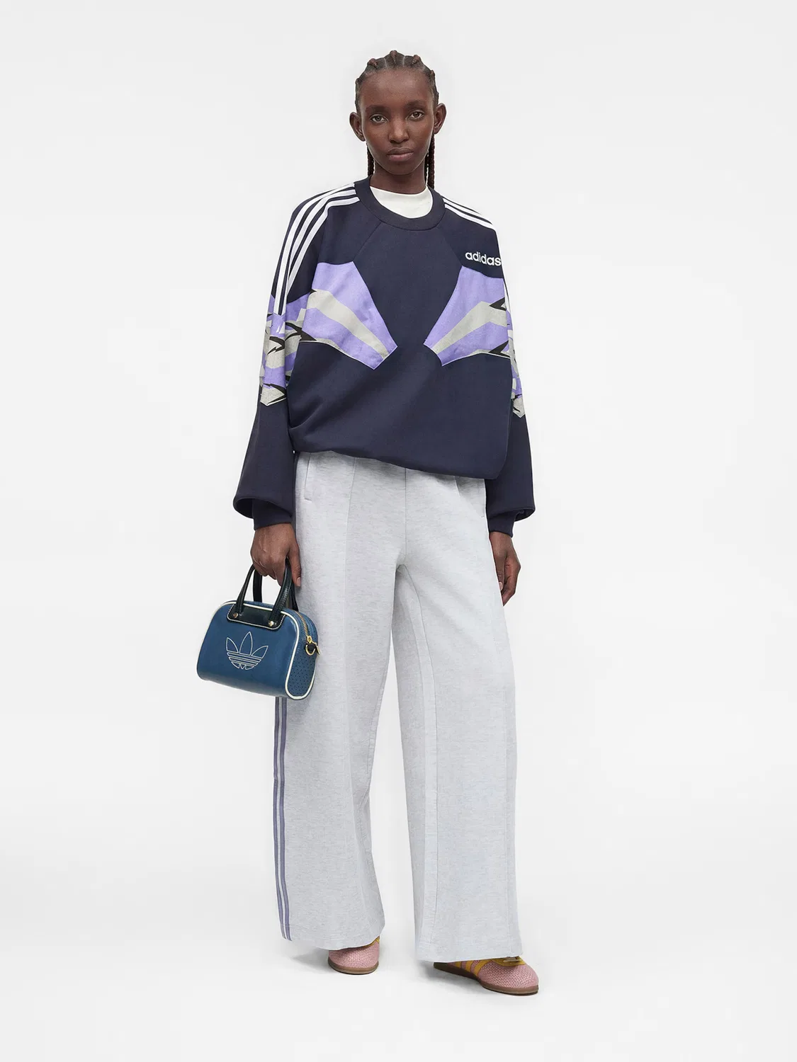 Брюки Adidas Originals с широкими штанинами Spacer светло-серого и темно-серого цвета — фото 4