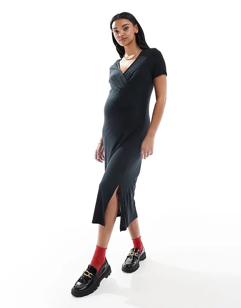 

Платье макси для беременных Mamalicious Maternity из трикотажного джерси с короткими рукавами, черное Mama.Licious