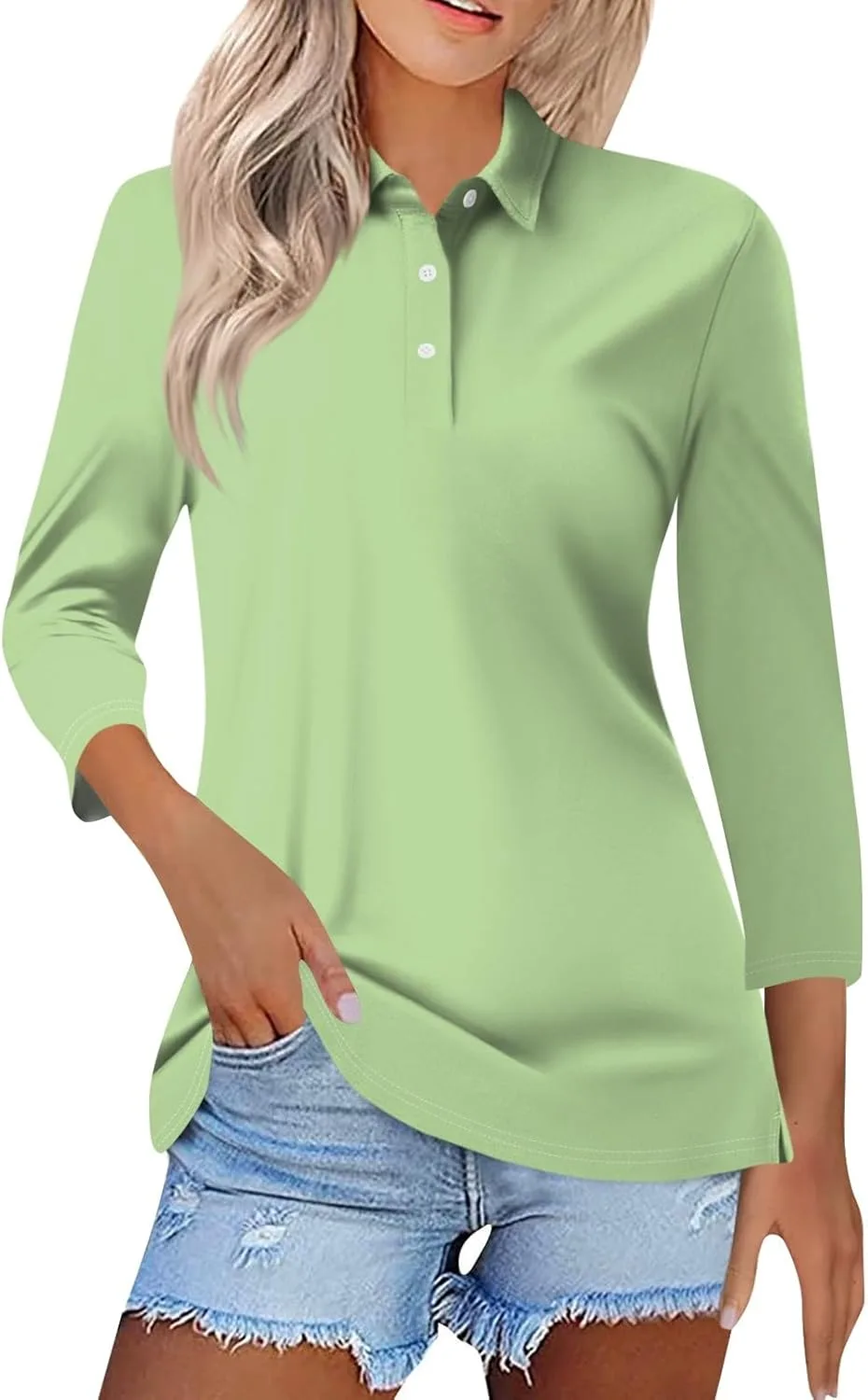 

Поли рубашка для женщин с 3/4 рукавом и воротником Kenvina