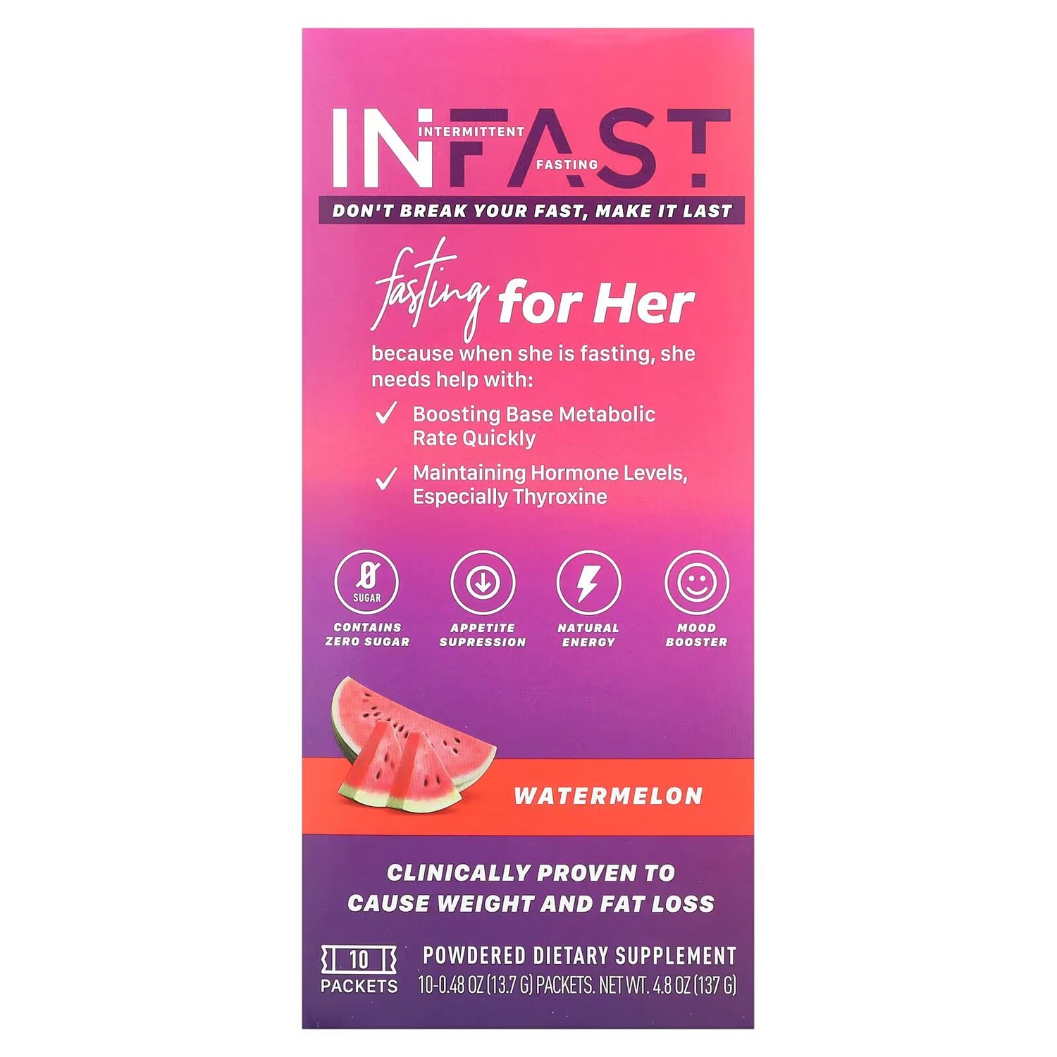 

INFAST, для нее, арбуз, 10 пакетов по 0,48 унции (13,7 г) каждый Real Ketones